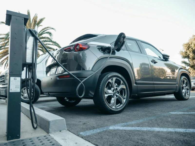 Business charging station for electric cars, outside office building