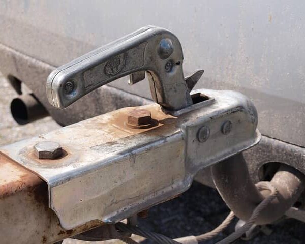 A modern trailer parked outdoors, showing practical design and sturdy build