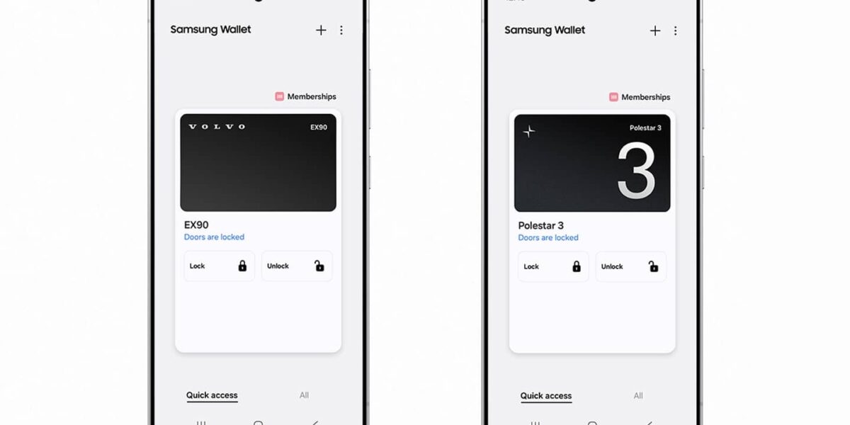 Samsung Wallet app with Volvo and Polestar car key update illustration