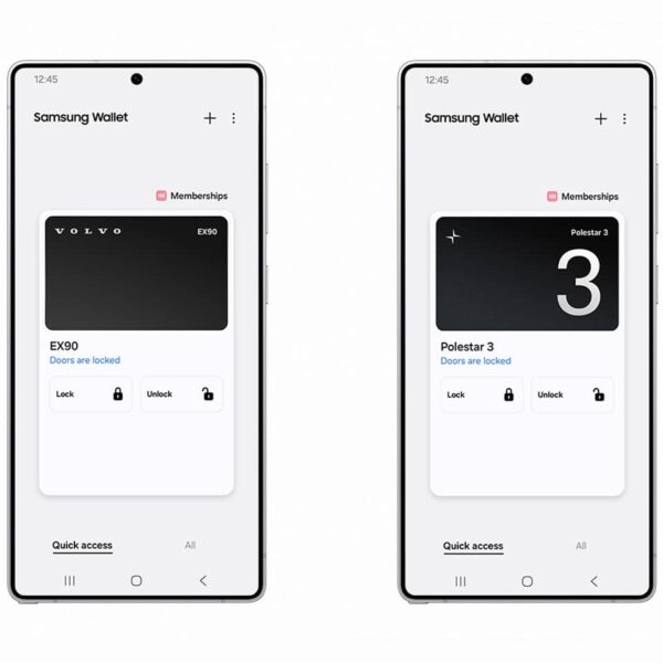 Samsung Wallet app with Volvo and Polestar car key update illustration