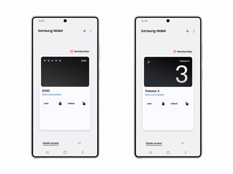 Samsung Wallet app with Volvo and Polestar car key update illustration