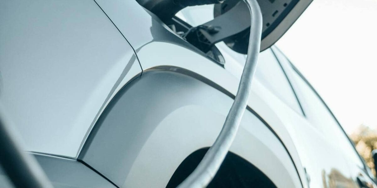 plug-in hybrid car charging, close-up, daytime