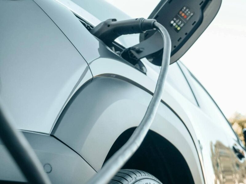 plug-in hybrid car charging, close-up, daytime